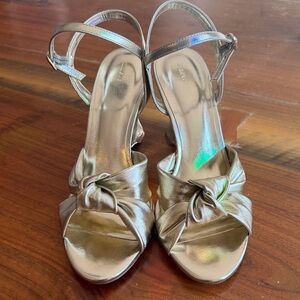 Maeve Metallic Gold Leather Mary Jane wedge Heels NIB